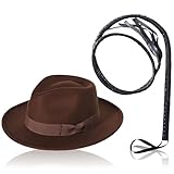 CARxlythic Indiana Jones Style Brauner Entdeckerhut und Stierpeitsche für Erwachsene, Cowboy...