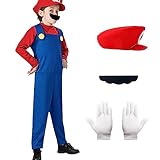 Ficlwigkis Mario Kostüm Kinder Herren Luigi Kostüm Set,4 Pcs Mario und Luigi Bodysuit Kostüm...
