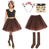 Jokureao Damen Rentier Kostüm Set, Karneval Damenkostüm mit Tüllrock, Geweih Haarreif,...