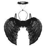 Aurasky Engelsflügel Schwarz mit Heiligenschein, Teufel Kostüm Damen, Schwarzer Engel Kostüm,...