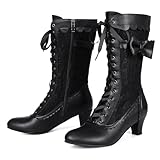 Voviggiw Damen-Viktorianische Stiefel im Vintage-Stil, Mittlere Waden, Reißverschluss, Kostüm,...