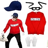 Epokus Panzerknacke Kostüm, Räuber Dieb Kostüm, Größe 3XL Banditen Langarm Shirt mit Maske...