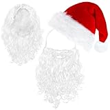 ROSAUI Weihnachtsmann Bart + Perücke + Mütze, Weihnachtsmütze für Erwachsene, Nikolaus Perücke,...
