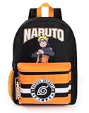 Naruto Shippuden Jungen Rucksack | Schwarzer und Oranger Rucksack mit Verstellbaren Trägern |...