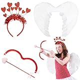 Meanju Amor Damen Kostüm,Romantische Amor Kostüm Accessoires mit Pfeil,Bogen,Engel Flügel,Amor...