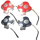 Apricitie 2 Stück Pilzform Randlose Sonnenbrille, Hippie Gläser Retro Kostüm Brille für Kinder...