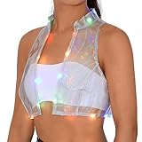 Flovel Damen-LED-Tanktops, Beleuchtetes Weste, Transparente Armellose Oberteil, Rave-Party-Kostüm...