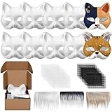Draupnir 10 Stück Katzenmasken zum Bemalen, DIY Papier Maske mit Kuns Fell und Eye Mesh, Therian...