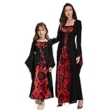 Herenear Vampirkönigin Kinder Kostüm, Halloween Kleid Mädchen, Mittelalter , Gotisch Kapuzen...