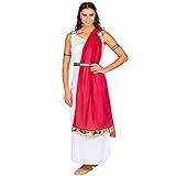 dressforfun Frauenkostüm Römerin Calpurnia | langes, edles Kleid | roter, transparenter Schal mit...