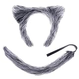 Yolyoo Wolf Kostüm Set Werwolf Haarreifen Wolf Schwanz für Damen & Herren Halloween Karneval Dress...