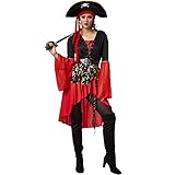 dressforfun Frauenkostüm Piratenkönigin | Kleid im Vokuhila-Stil | Inkl. Zweispitz und Gürtel (XL...