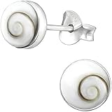 Muschel Schmuck (Ohrringe) Muschel Operculum Kreiselschnecke Ohrstecker Größe ca. 8 mm 925er...