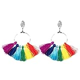 Boland 44742 - Regenbogen-Ohrringe mit Quasten, Ohr-Clips, Mode-Schmuck, Accessoire, Kostüm,...