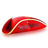 BestPlug Original Captain M Rum Piratenhut Hut in rot/Gold mit Dreispitz und Schriftzug