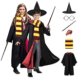 GLEEMEN Magier Robe, 6-teiliges Zauberer Cosplay Kostüm, Kostüm Kinder Jungen Mädchen, mit Umhang...