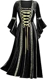 Halloween Kostüm Damen Kleider Hexenkostüm 80er Jahre Mittelalter Kleidung für Frauen Goldener...