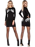 amscan 9908963 Langärmeliges Kleid mit Skelett-Händen, Größe 44-46, 1 Stück, Schwarz, XL