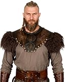 keland Wikinger Rüstung Leder Brustpanzer Mittelalter Fell Schulter Herren Damen (Braun-1)