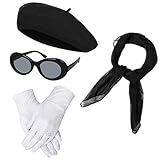 NUWIND 1940er Französisch Klassisch Kostüm Zubehör Set inkl. Barett Brille Handschuhe Chiffon...