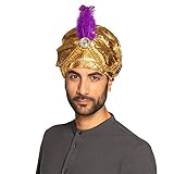 Boland 81015 - Turban Sultan Selim - Goldfarben, Perlenschmuck, Federn, weißer Schmuckstein,...