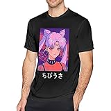 WEedsyJXU Sailor Moon Lady Black Printed Graphic Short Sleeve Cotton T-Shirts for Men Teen XXL