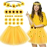 BOFUNX Damen Sonnenblumen Kostüm, Tutu Rock Gelb Tüllrock + Sonnenblumen Stirnband Haarschmuck +...