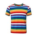 NUWIND Herren Regenbogen T-Shirt Männer gestreiftes Rundausschnitt Kurzarm Basic Oberteil Stranger...