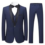 Sliktaa Herren Anzug 3 Teilig Slim Fit Reihe einfarbig Stoff Business Shawl Kragen Blau Large