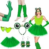 Snyvpra Frosch Kostüm Damen Erwachsene 6-teiliges Set mit Krone, Tutu, Handschuhen, Beinlingen,...