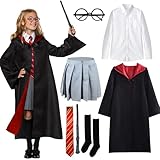 BIQIQI Zauberer Cosplay Kostüm, 7 Pcs Kostüm Kinder Mädchen mit Umhang Bluse Rock Socken...