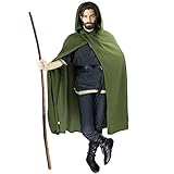 FSUJWOA Grüner Renaissance Kapuzenumhang mittelalter kleidung herren Hexenmantel mit Kapuze Hobbit...