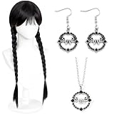 Mittwoch Geflochtene Schwarze Zopfperücke Perücke, Mittwoch Perücke Mit Pony, Cosplay Perücke,...