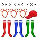 Lvefyti 10 Stück Streifenhörnchen Kostüme Set, 3 Paar Streifen Socken, 3 Streifenhörnchen Ohren...