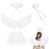 JurciCat 4 Stück engel kostüm damen(Weiß) Halloween engel und teufel kostüm Geeignet für Kinder...