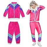 Festicy 80er Jahre Kostüm Unisex M I Bunte Retro-Trainingsjacke und Hose I Perfekt für Fasching...