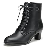 COOLCEPT Damen Vintage Viktorianisch Stiefel Schnüren Blockabsatz Ankle Stiefel 70s Steampunk...