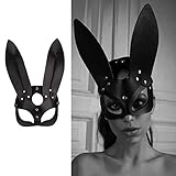 SINSEN Frauen Leder Hasenmaske Ohren Sexy Half Face Rabbit Eyemask Cosplay Bunnymask Kostüm...
