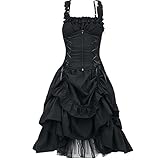 Mittelalter Kleid Damen Steampunk A-Linie Kleider Spitzen Vintage Gothic Kleidung Ärmellos Hohe...