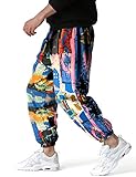 LucMatton Herren-Jogginghose mit weitem Bein, tolles Print-Design, Baumwolle, schwarz/pink, 27-32