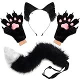 hbbhml flauschige Ohren Schwanz und Katze Pfoten Handschuhe Set Cosplay Kostüm Zubehör für...