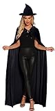 Halloween Kostüm Hexenkostüm für Damen - Halloween Schwarzer Umhang mit Kapuze aus langem Samt,...