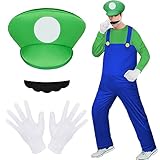 Aomig Kostüm Erwachsene, 4 Stück Bros Cosplay Kostüm mit Mütze Hose Bart Handschuhe, Kostüm Set...