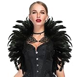 Federkragen Schwarz Spitze, Gothic Kostüm, Feder Cape, Federschal, Federumhang Damen, Feder...