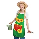 AYBUY Gärtnerschürze, Grün Sonnenblumen Schürze Gärtner, Gärtnerin Kostüm Grillschürze mit...
