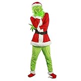 RPixc Herren Cosplay Kostüm ChristmasGrinch Weihnachten Outfit Party Suit Grün/Rot Monster Maske...