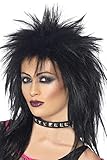 Smiffys Rock-Diva Perücke, Schwarz, Lange Vokuhila-Frisur