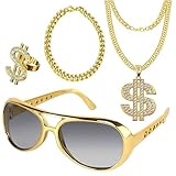 4 Stück Dollar Kette set, Hip Hop Kostüm Set, Hip Hop Kostüm Accessories, Dollar Zeichen...