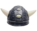 Karneval-Klamotten Wikinger-Helm für Erwachsene grau mit kleine Hörner Nordmann-Helm Karneval Hut...