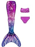 NAITOKE Meerjungfrauenschwanz mit Bikini für Mädchen,3pcohne Monoflosse,XSXSU,130